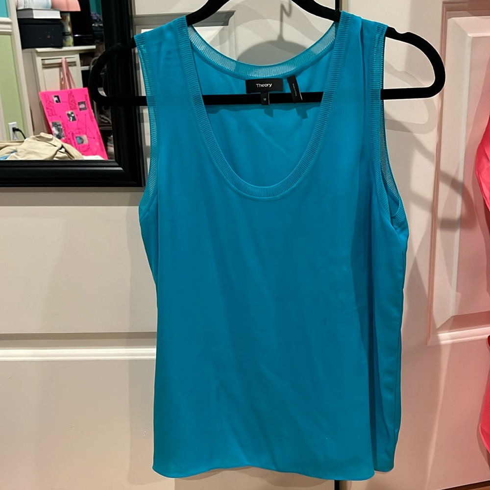 Theory 100% silk blue blouse size medium